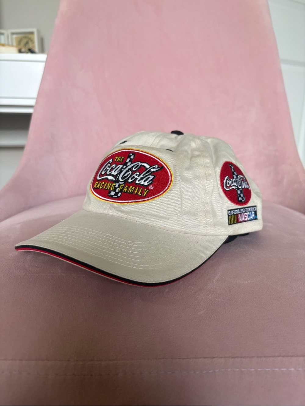 Coca Cola Beige Baseball Cap with Red Racing Patches
